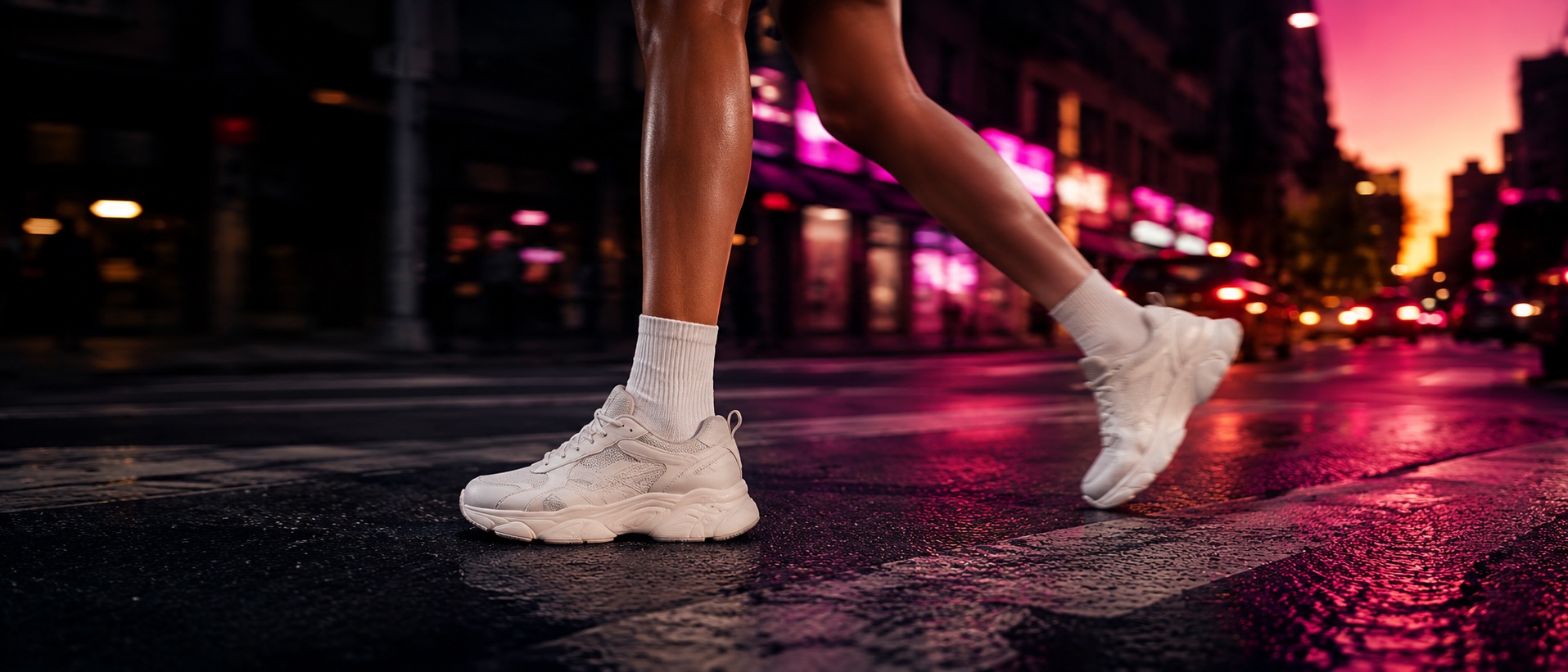 Marche en ville dans la lumière du soir